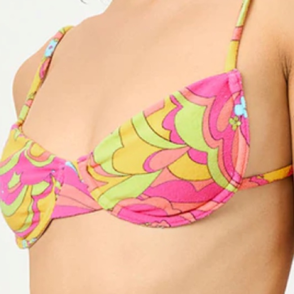 NWT Frankie’s Bikinis “Maggie” Bikini Top in Peace Terry